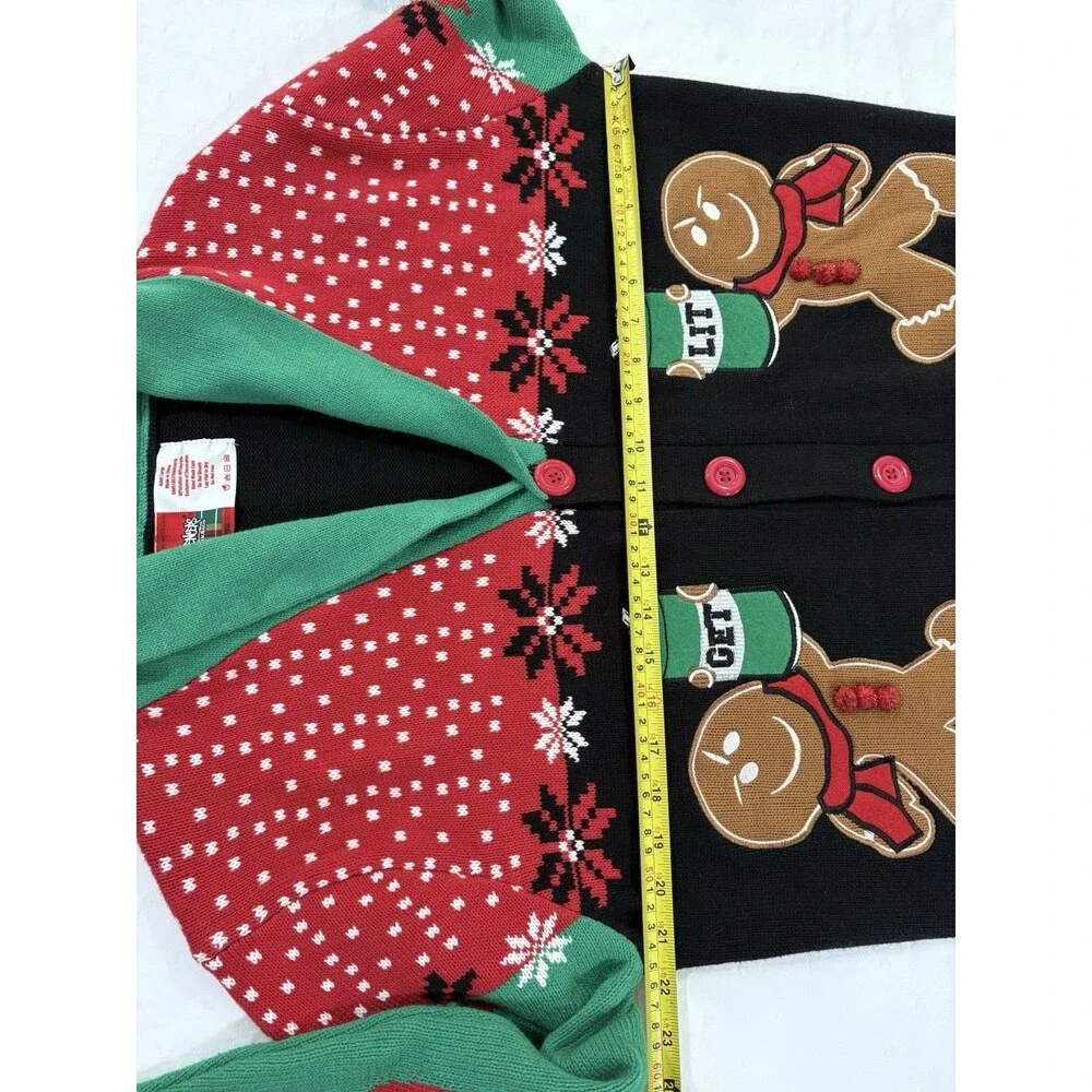 Spencer's Workshop Gingerbread Men Ugly Christmas Sweater Cardigan Get Lit Sz L